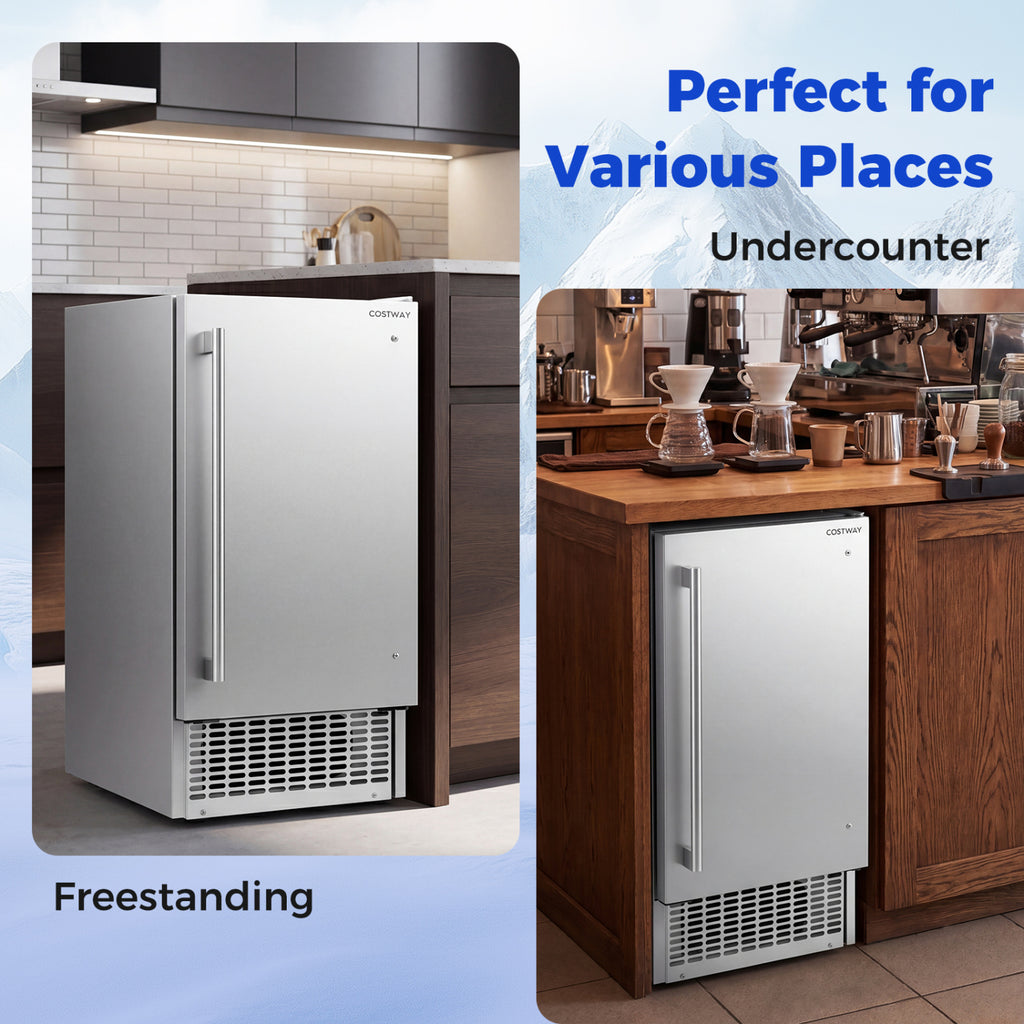 Commercial Ice Maker with 25 lbs Storage Capacity for Home Bar Cafe