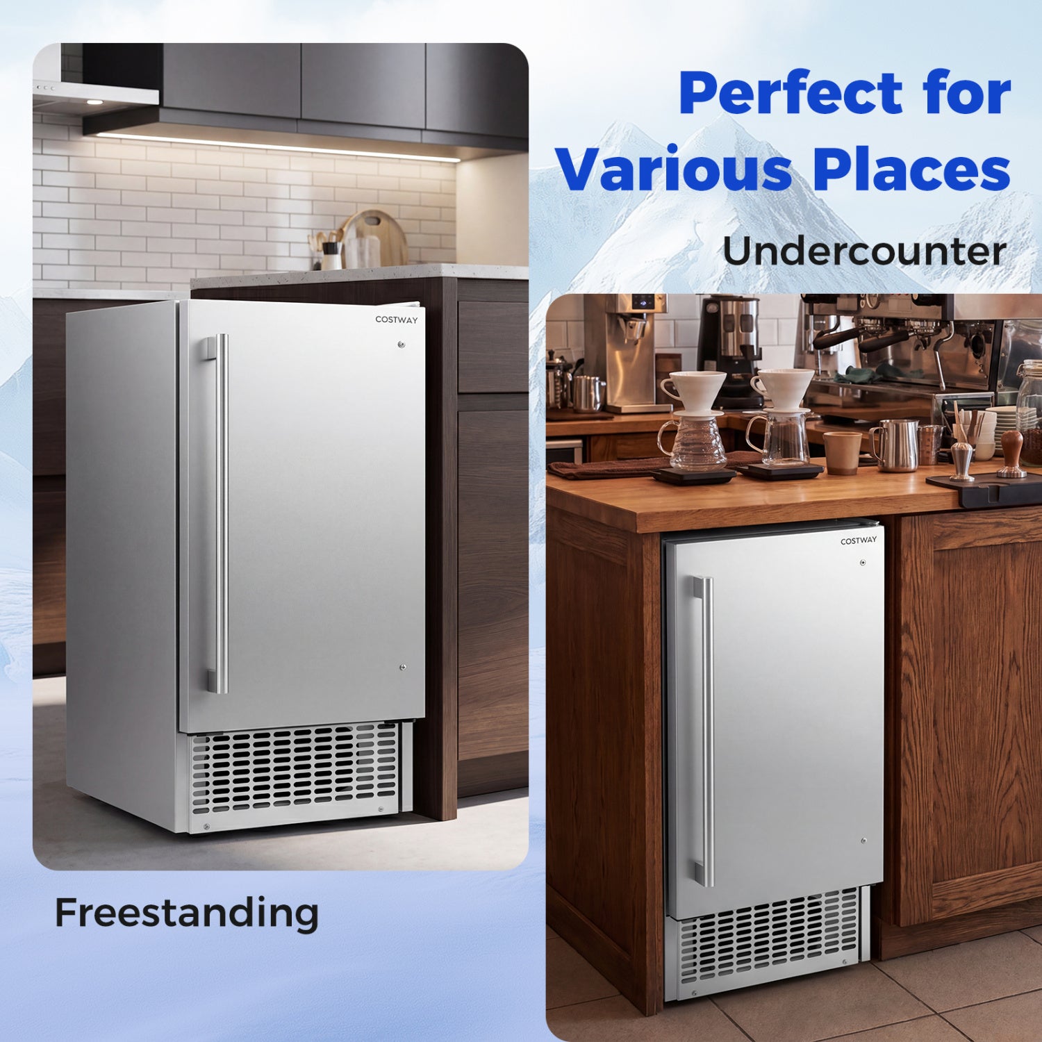 Commercial Ice Maker with 25 lbs Storage Capacity for Home Bar Cafe