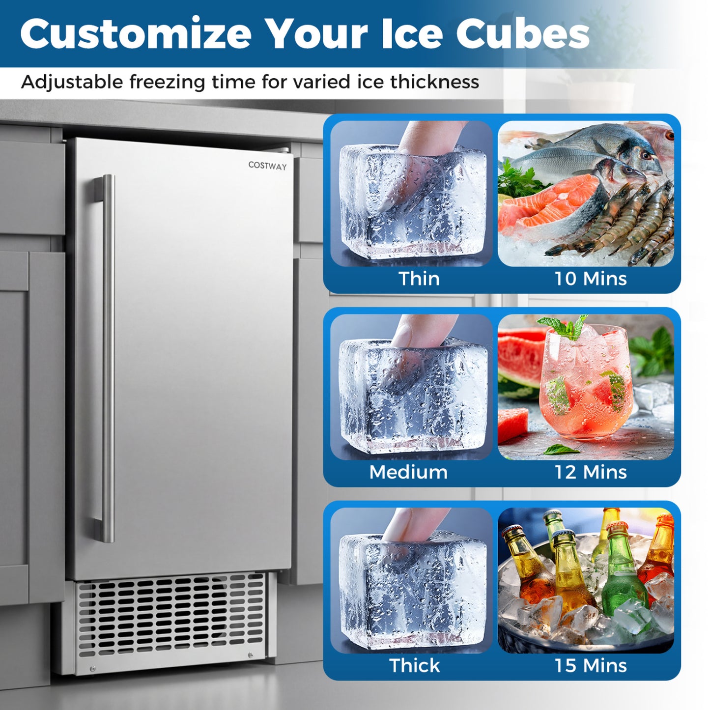 Commercial Under Counter Ice Maker 90 lbs/Day 15 Inch W Built-in