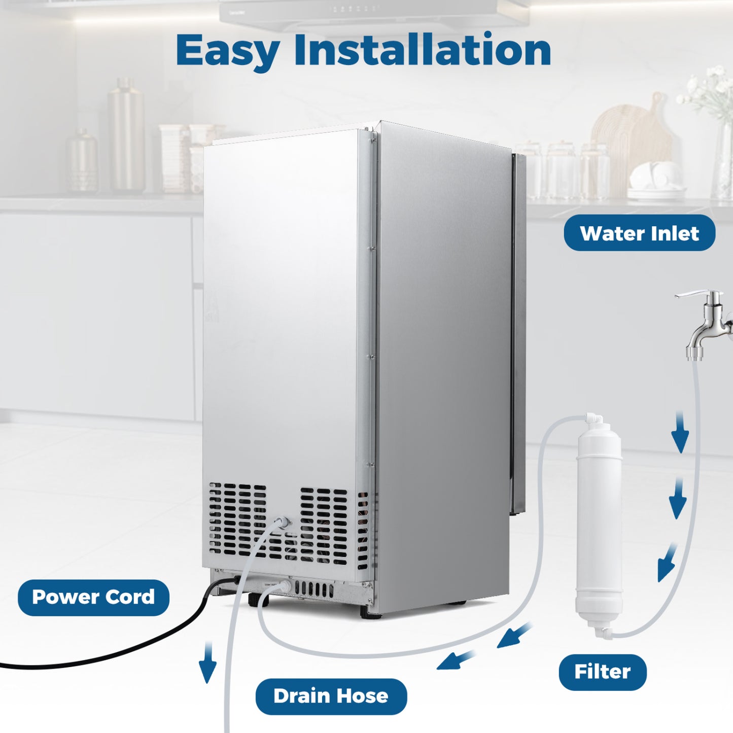 Commercial Under Counter Ice Maker 90 lbs/Day 15 Inch W Built-in