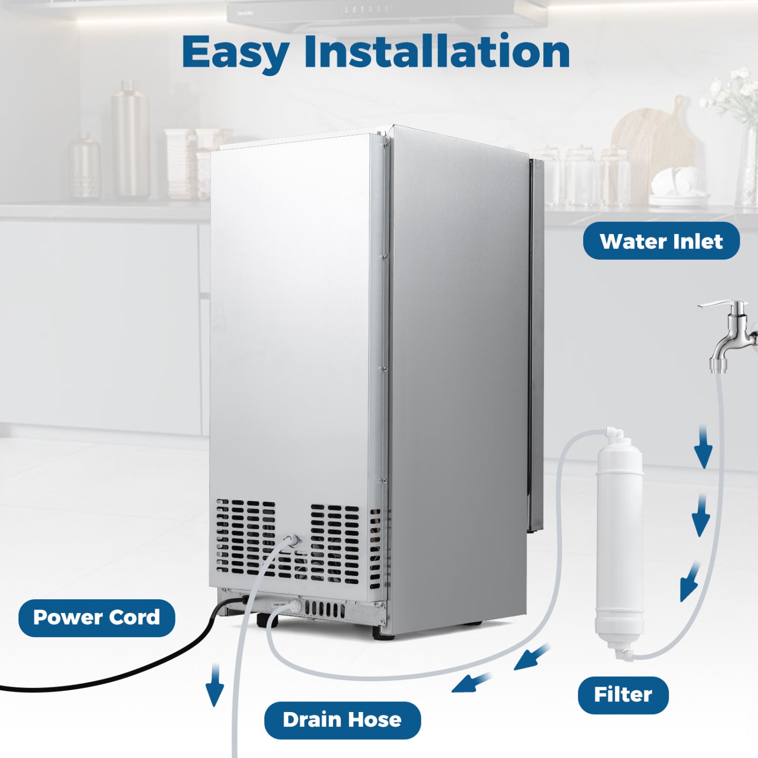 Commercial Under Counter Ice Maker 90 lbs/Day 15 Inch W Built-in