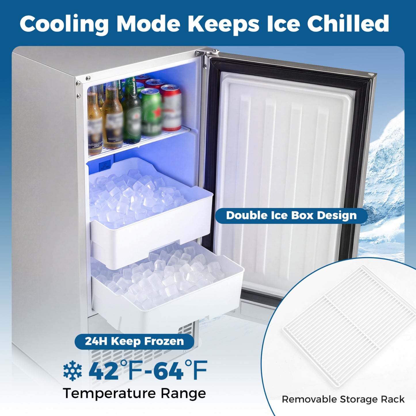 Commercial Under Counter Ice Maker 90 lbs/Day 15 Inch W Built-in