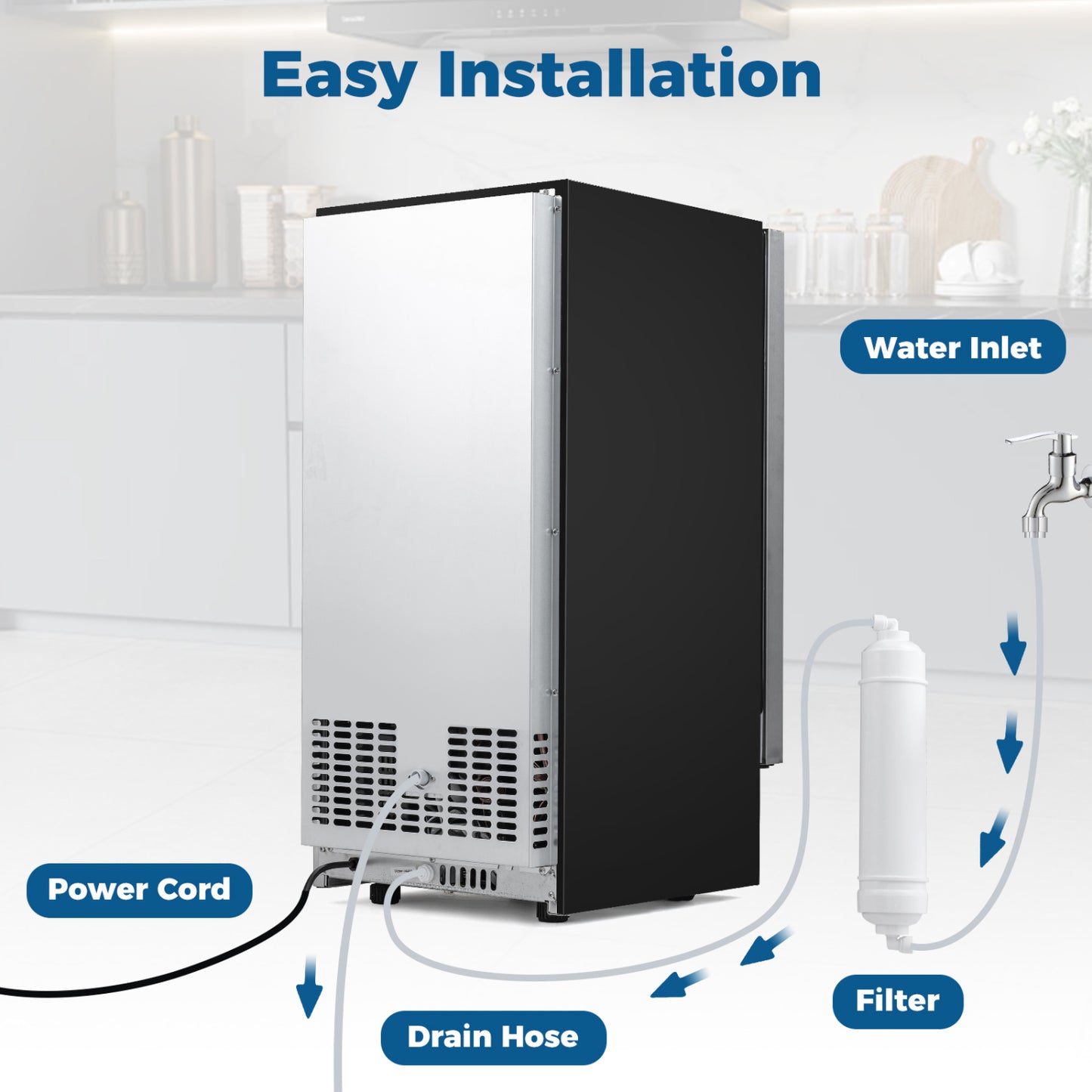 Commercial Under Counter Ice Maker 90 lbs/Day Built-in Freestanding Ice Making Machine