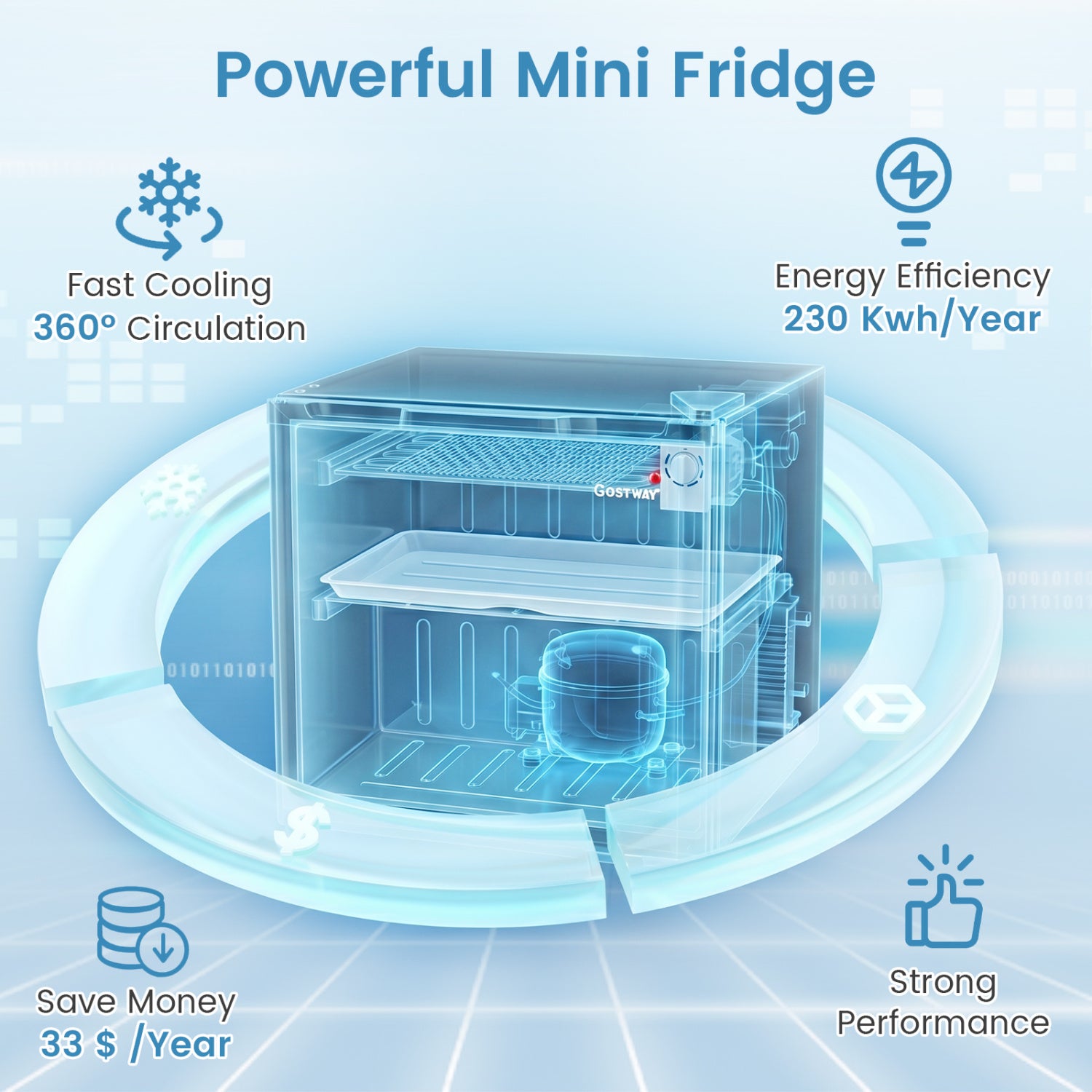 Compact Mini Fridge with 7-Level Adjustable Thermostat-Black