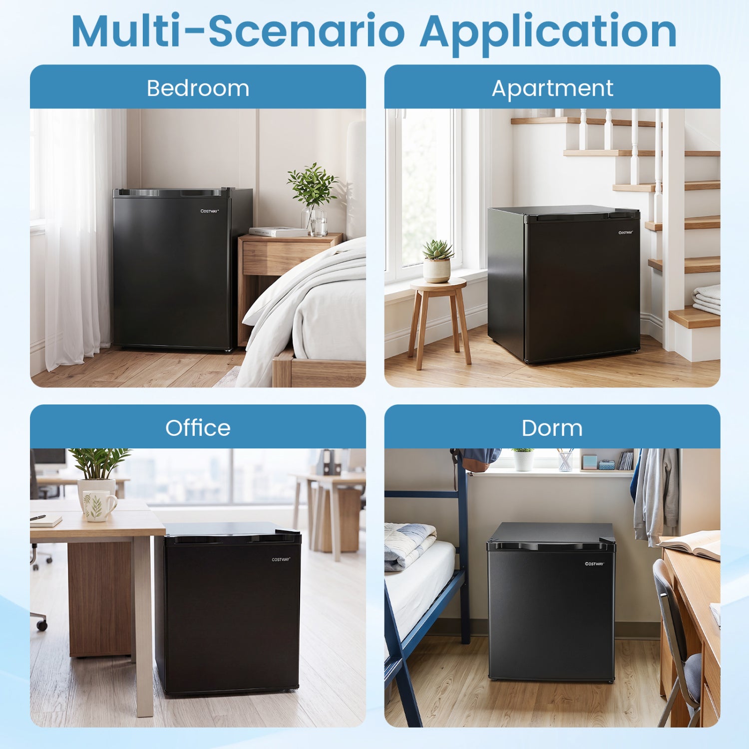 Compact Mini Fridge with 7-Level Adjustable Thermostat-Black