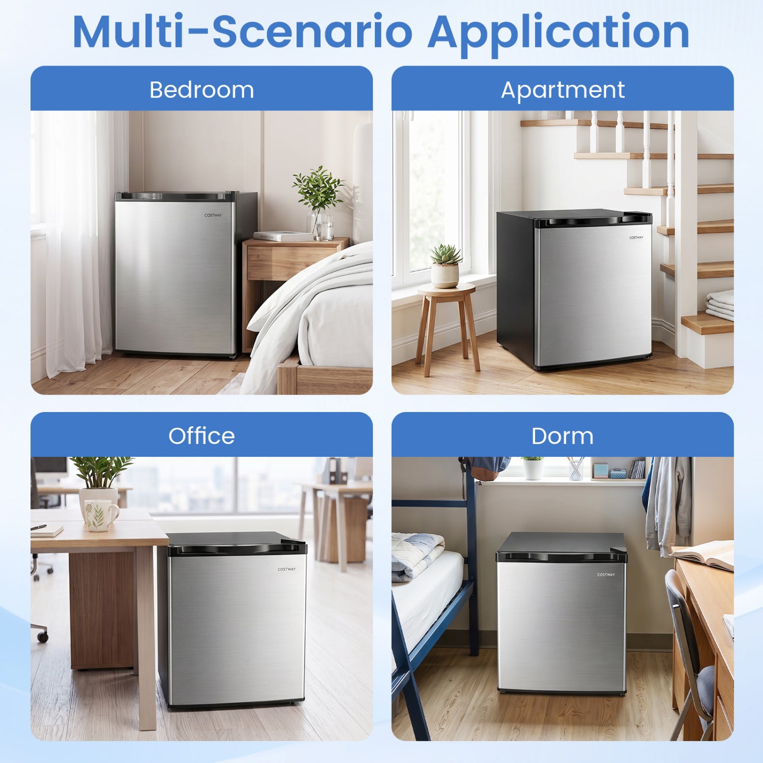 Compact Mini Fridge with 7-Level Adjustable Thermostat-Silver
