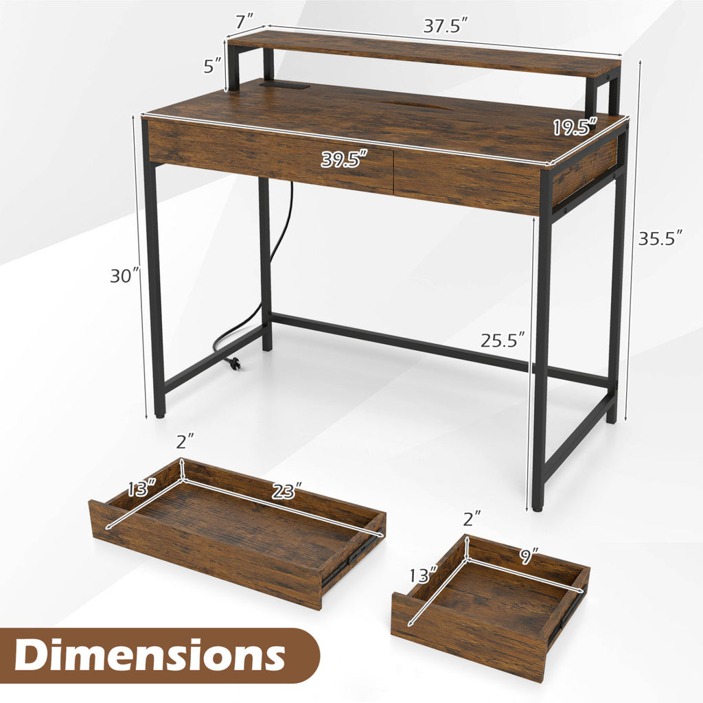 Compact Office Desk with Removable Monitor Shelf and Dual-use Drawer-Rustic Brown