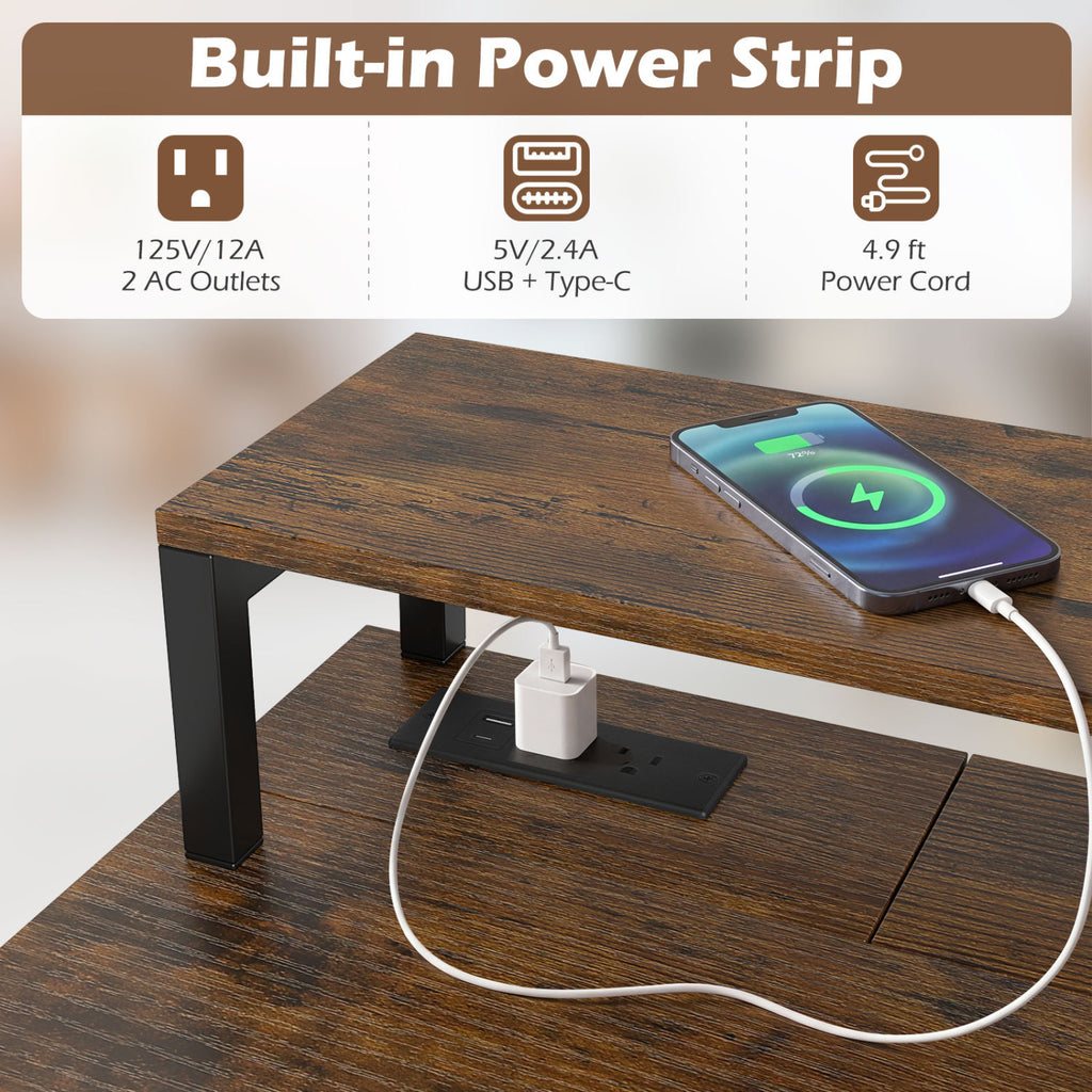 Compact Office Desk with Removable Monitor Shelf and Dual-use Drawer-Rustic Brown