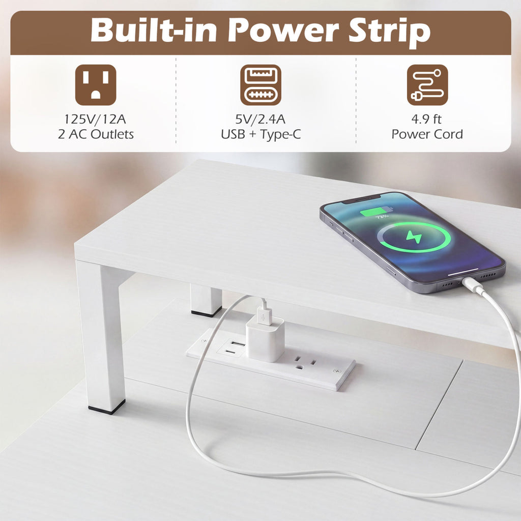 Compact Office Desk with Removable Monitor Shelf and Dual-use Drawer-White
