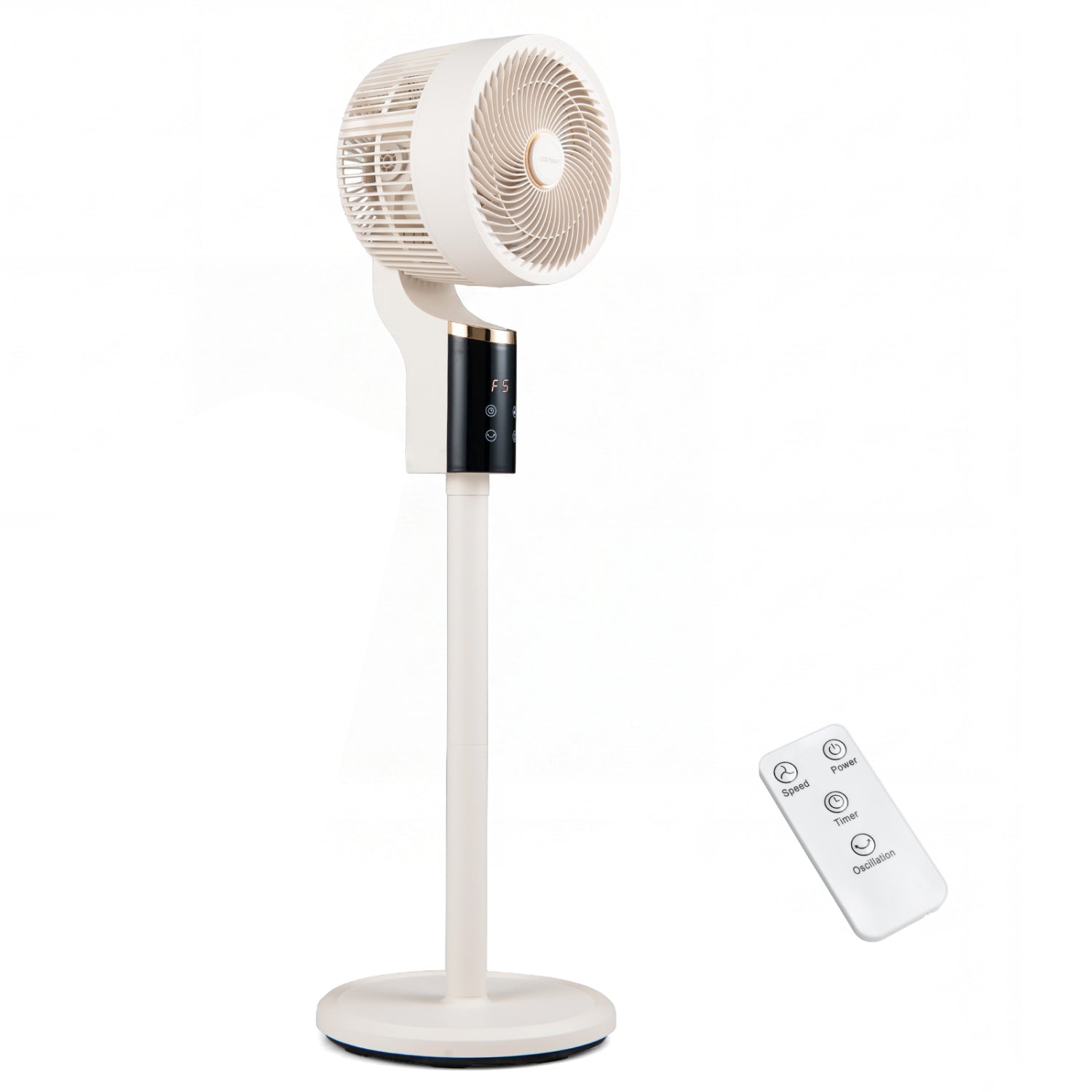 Compact Oscillating Standing Fan with 70° Oscillation and 90° Tilt for Home Office-White