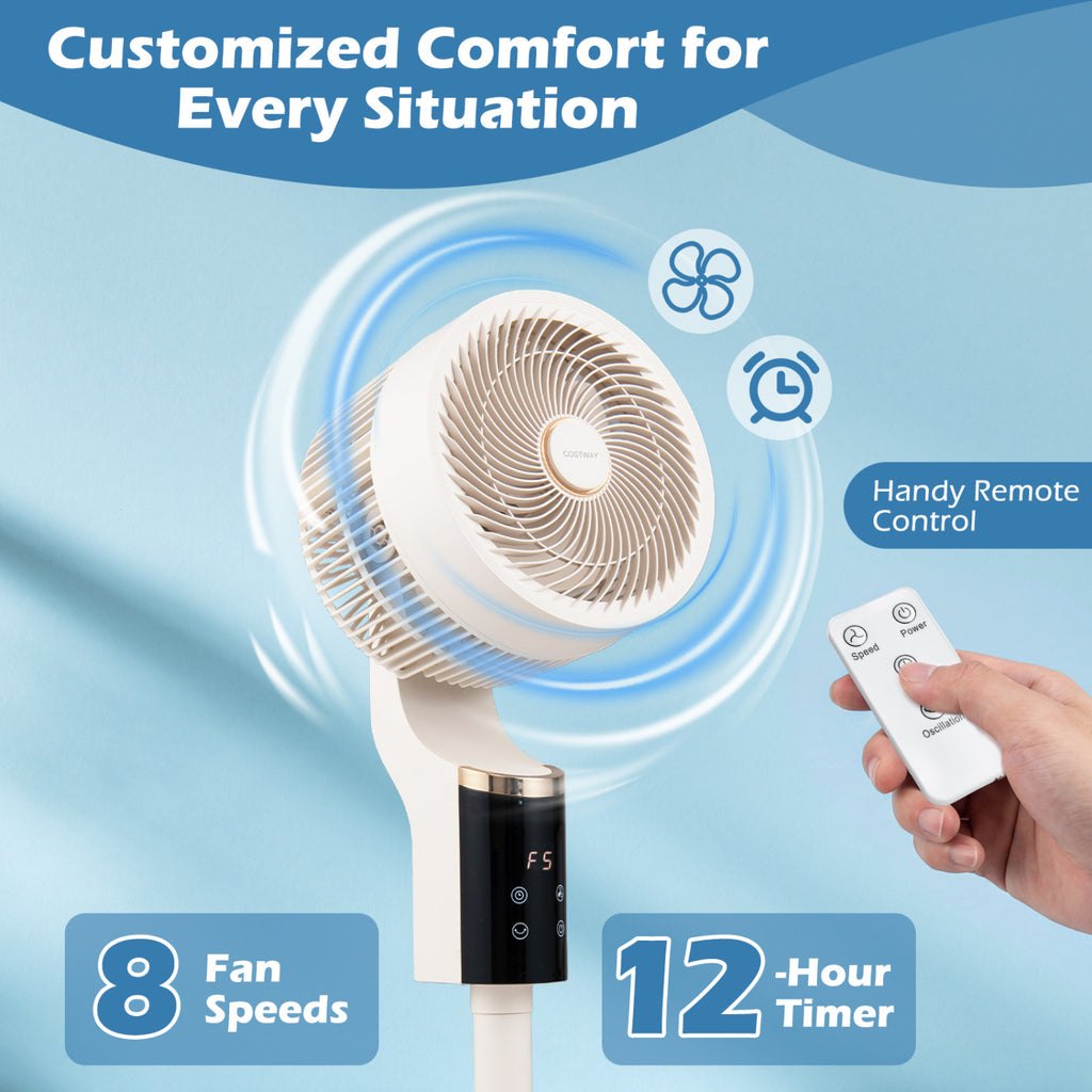 Compact Oscillating Standing Fan with 70° Oscillation and 90° Tilt for Home Office-White
