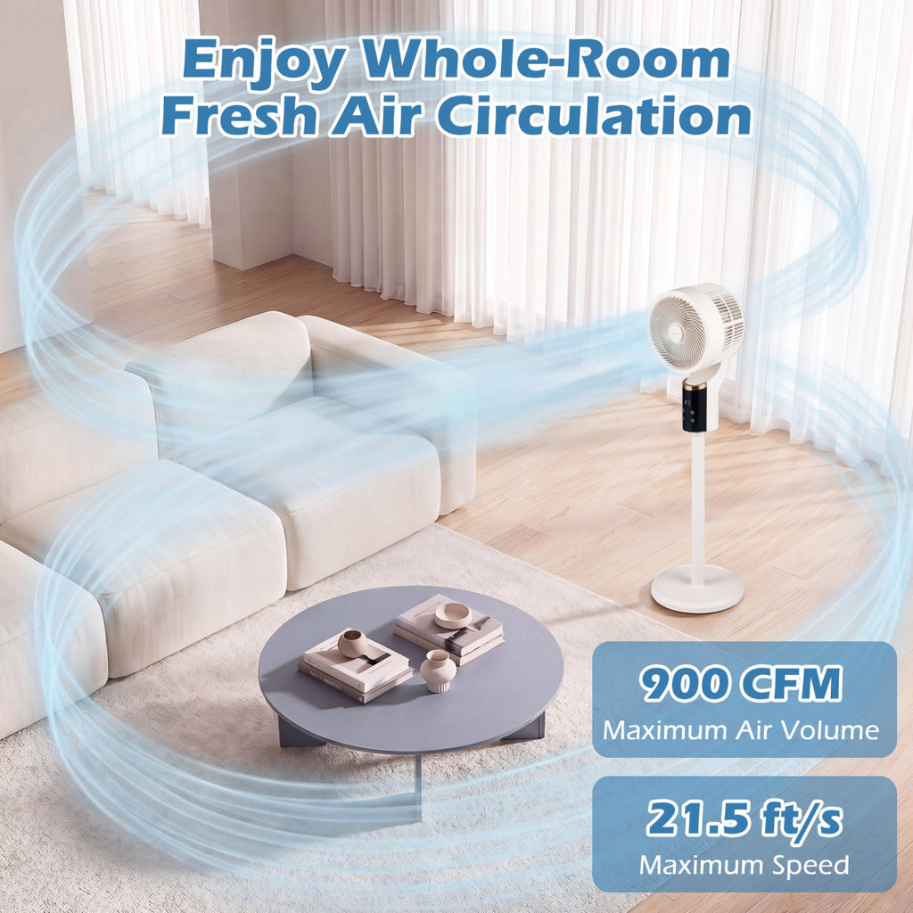 Compact Oscillating Standing Fan with 70° Oscillation and 90° Tilt for Home Office-White