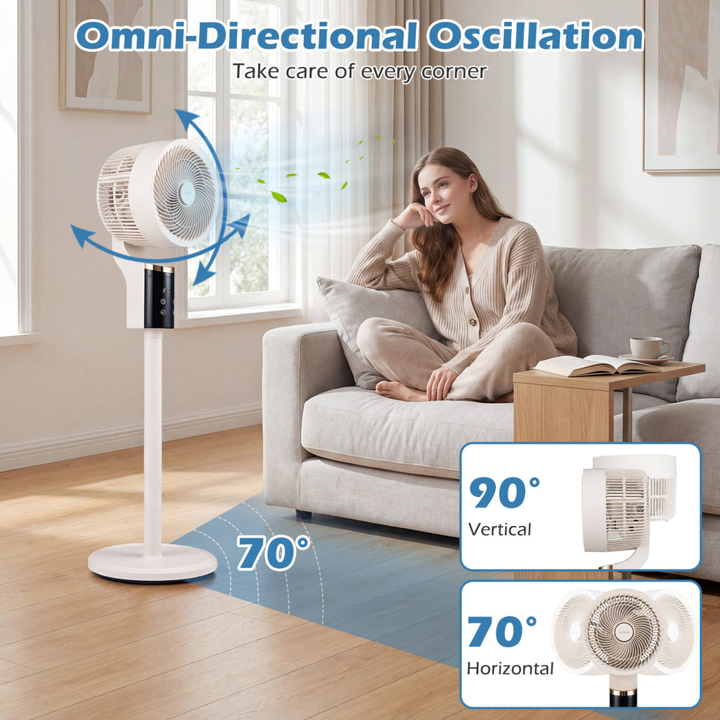 Compact Oscillating Standing Fan with 70° Oscillation and 90° Tilt for Home Office-White
