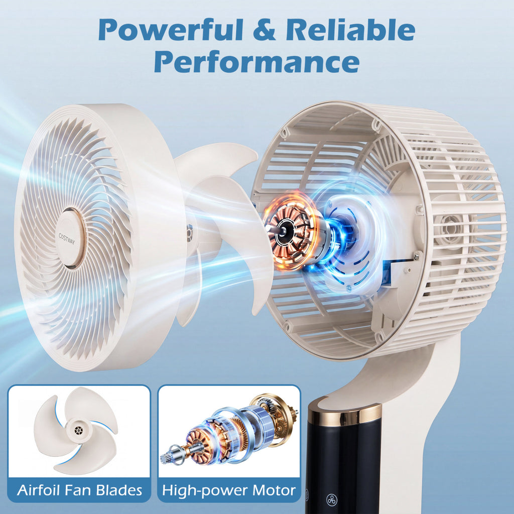Compact Oscillating Standing Fan with 70° Oscillation and 90° Tilt for Home Office-White