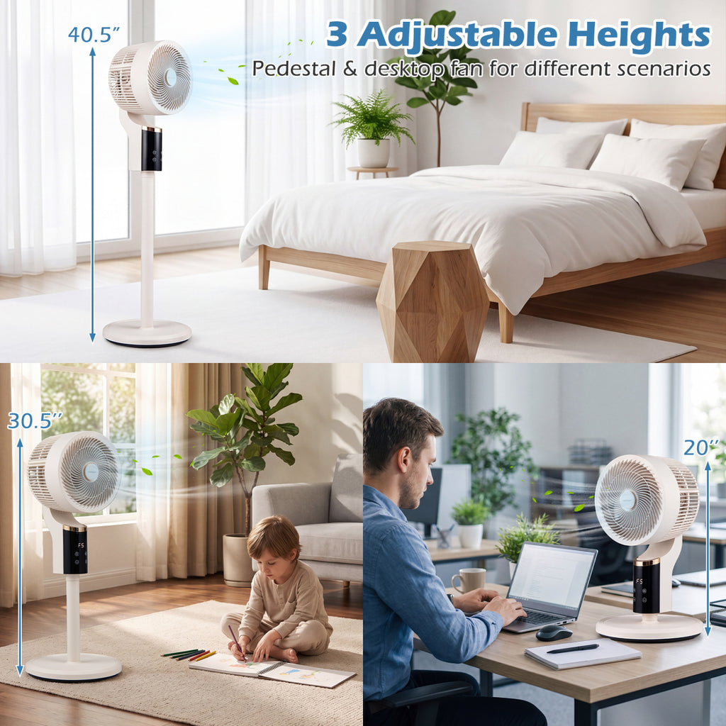 Compact Oscillating Standing Fan with 70° Oscillation and 90° Tilt for Home Office-White
