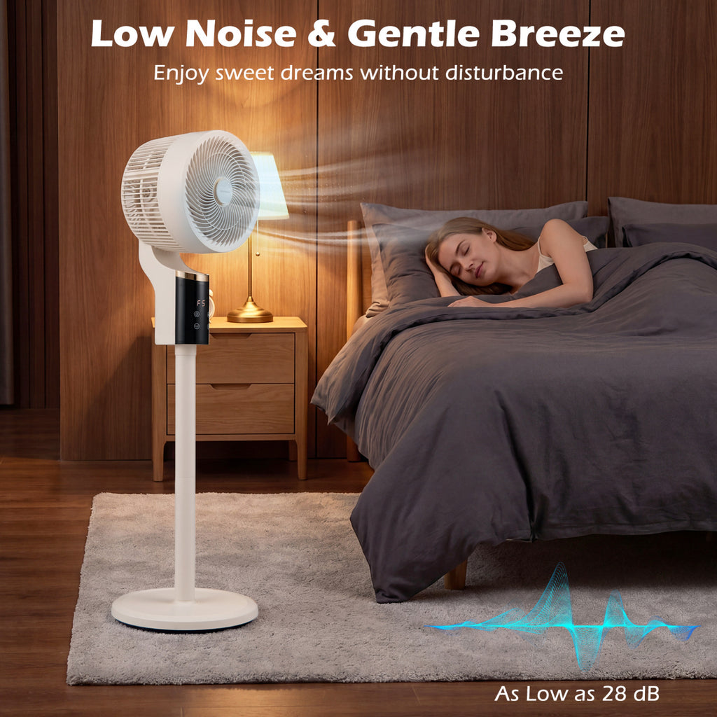 Compact Oscillating Standing Fan with 70° Oscillation and 90° Tilt for Home Office-White