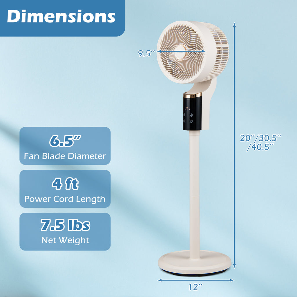 Compact Oscillating Standing Fan with 70° Oscillation and 90° Tilt for Home Office-White