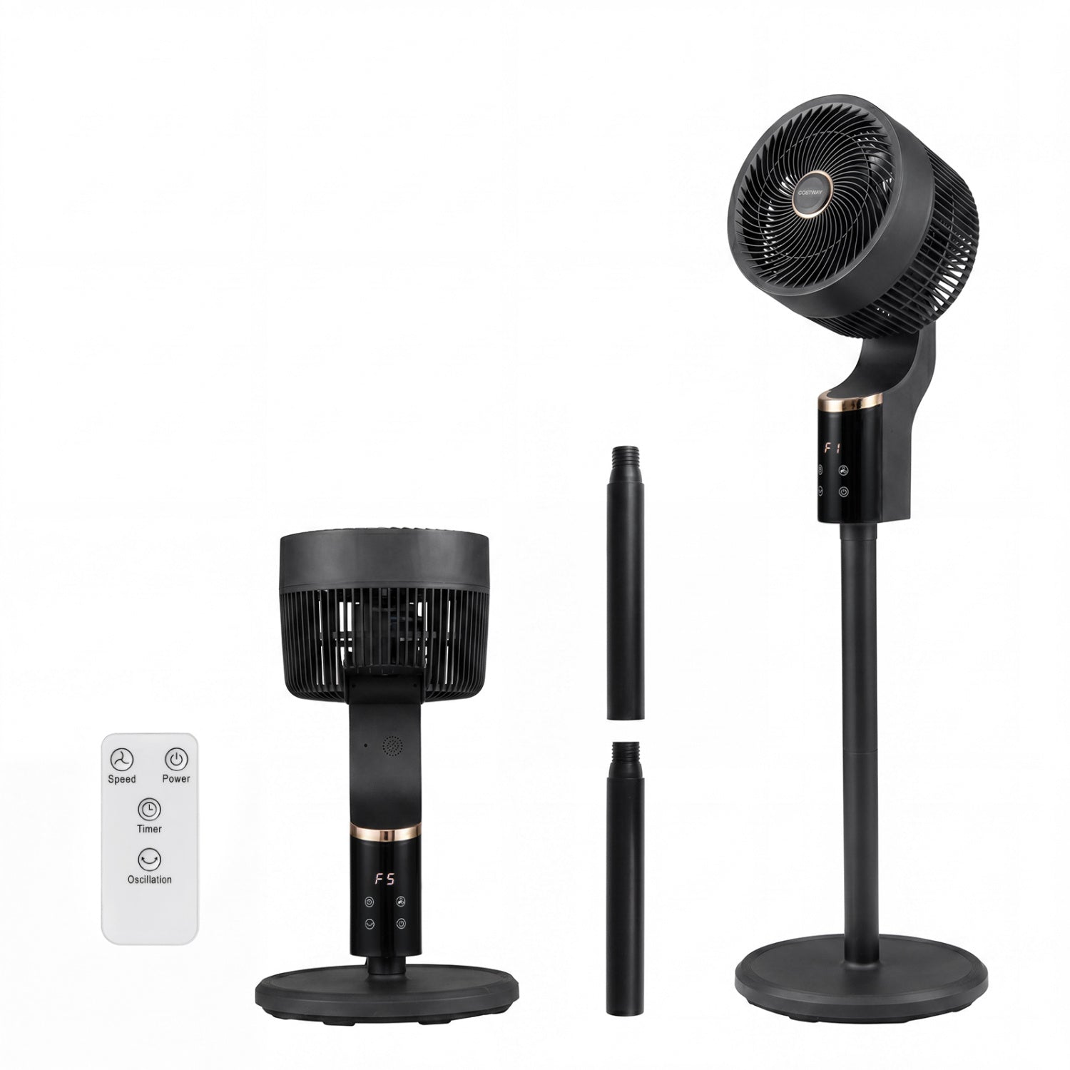 Compact Oscillating Standing Fan with 70° Oscillation and 90° Tilt for Home Office-Black