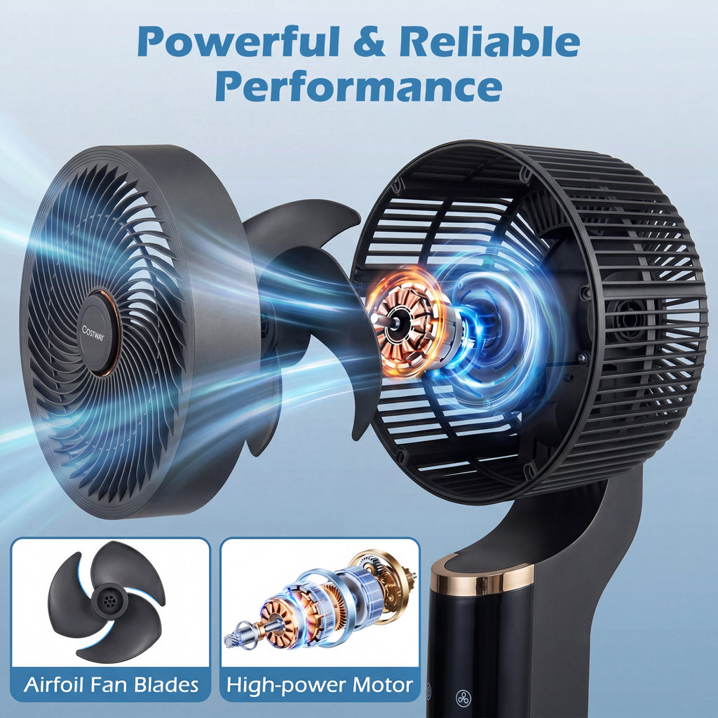 Compact Oscillating Standing Fan with 70° Oscillation and 90° Tilt for Home Office-Black