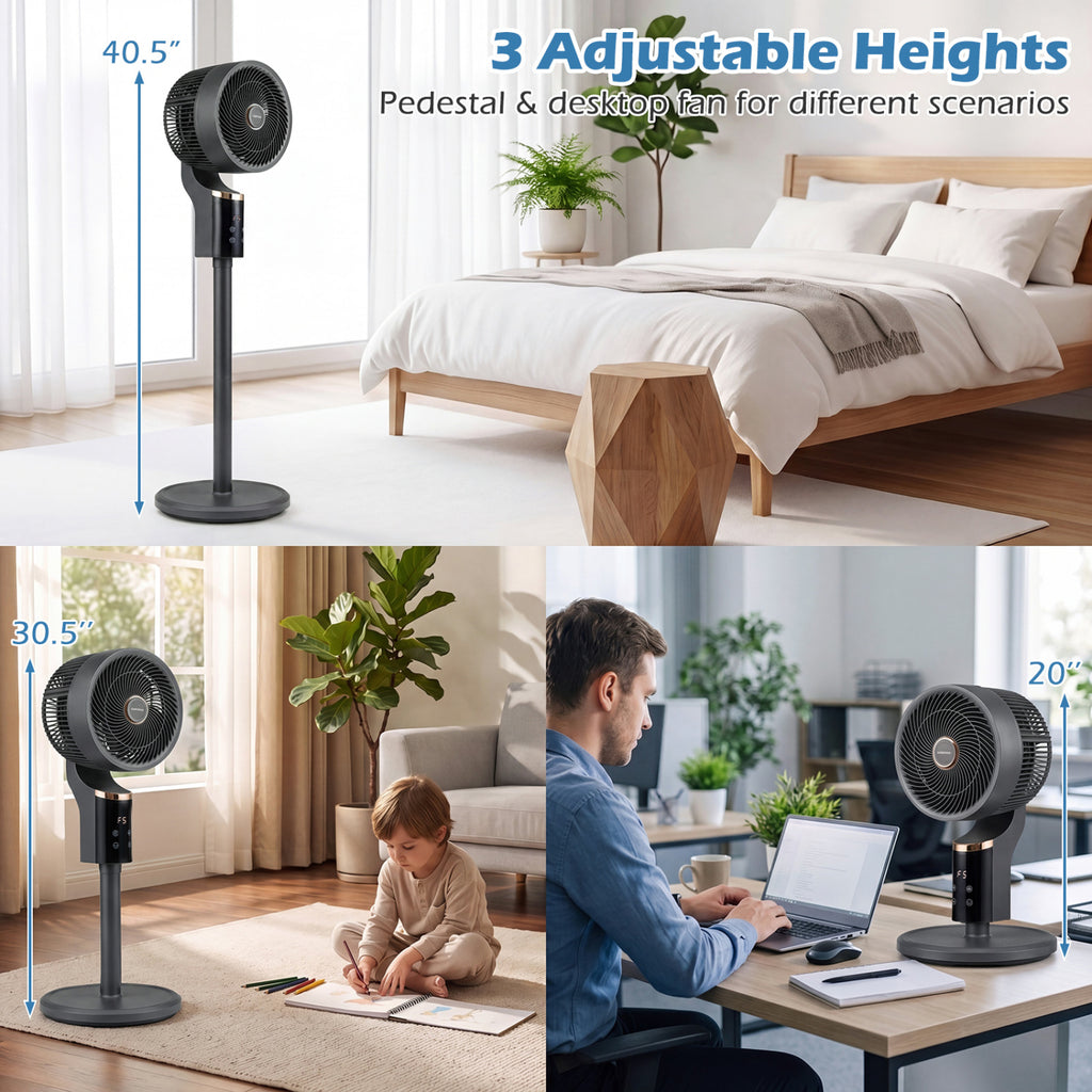 Compact Oscillating Standing Fan with 70° Oscillation and 90° Tilt for Home Office-Black