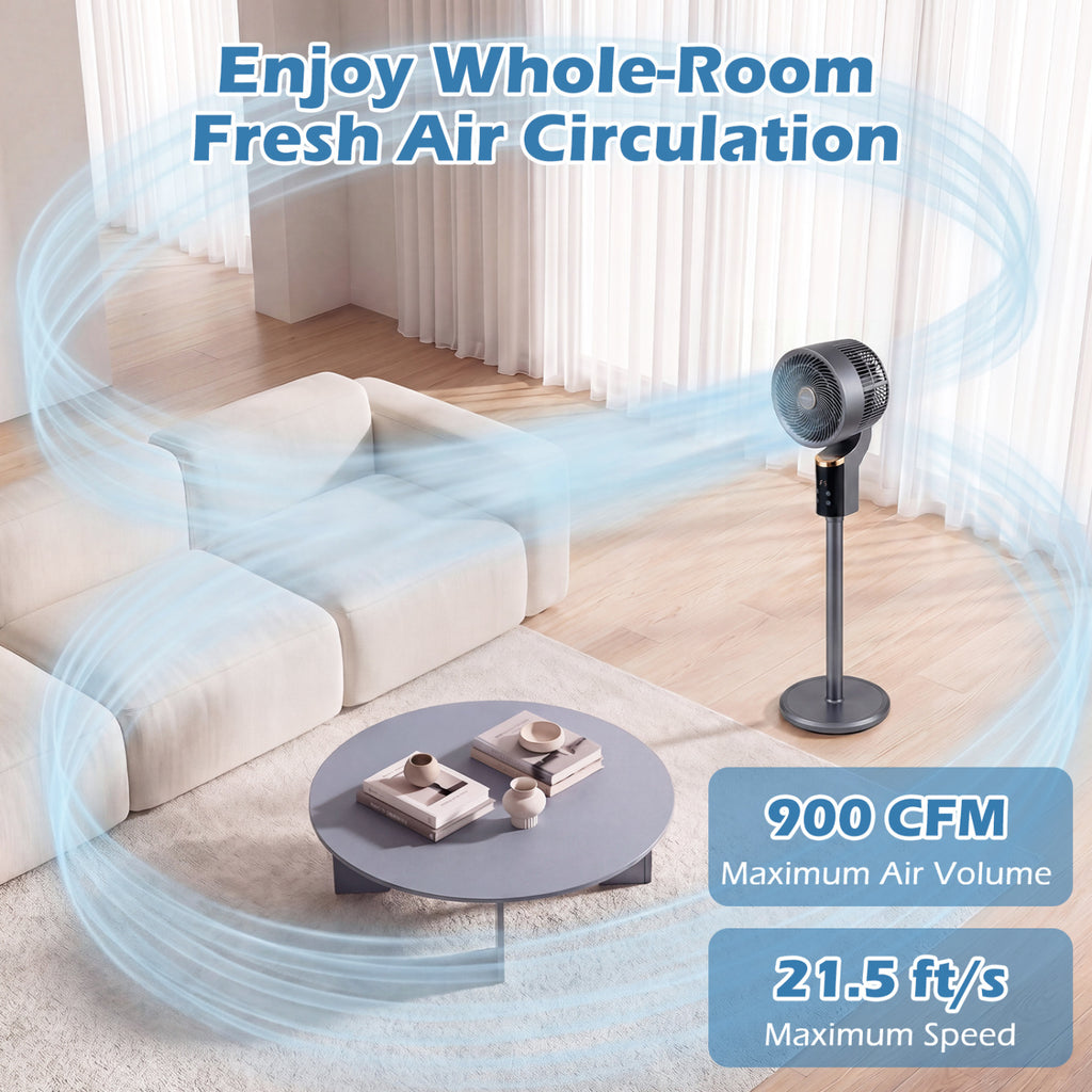 Compact Oscillating Standing Fan with 70° Oscillation and 90° Tilt for Home Office-Gray