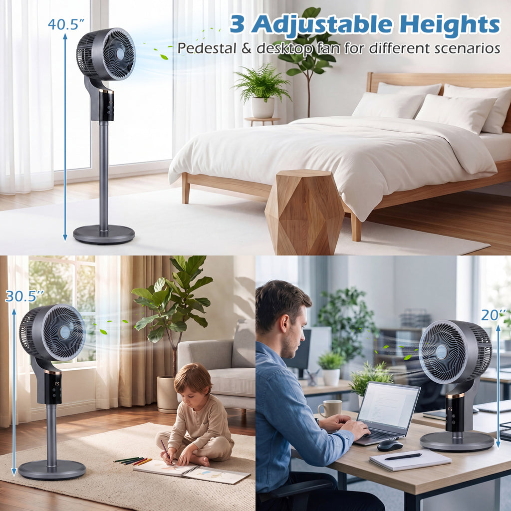 Compact Oscillating Standing Fan with 70° Oscillation and 90° Tilt for Home Office-Gray