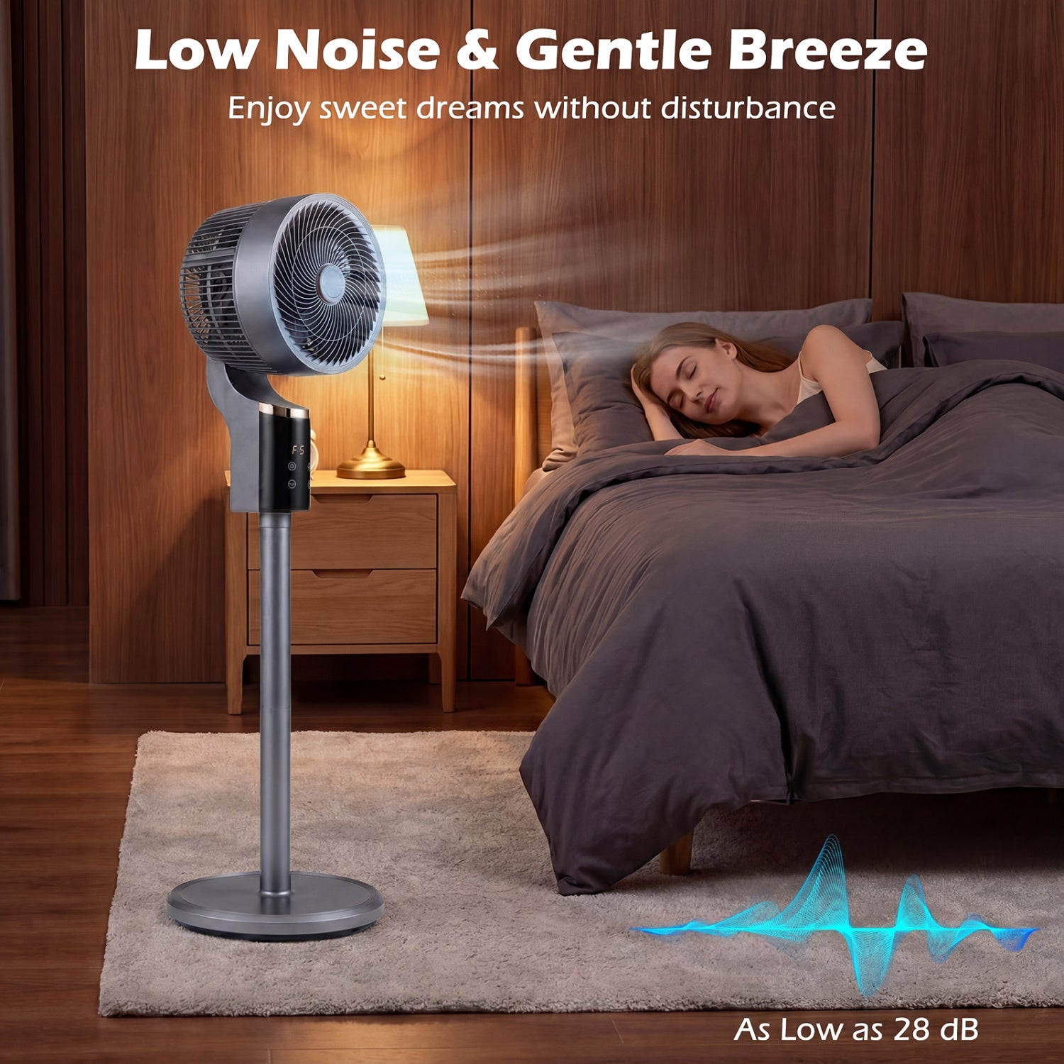 Compact Oscillating Standing Fan with 70° Oscillation and 90° Tilt for Home Office-Gray