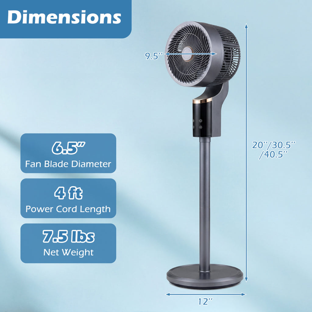 Compact Oscillating Standing Fan with 70° Oscillation and 90° Tilt for Home Office-Gray