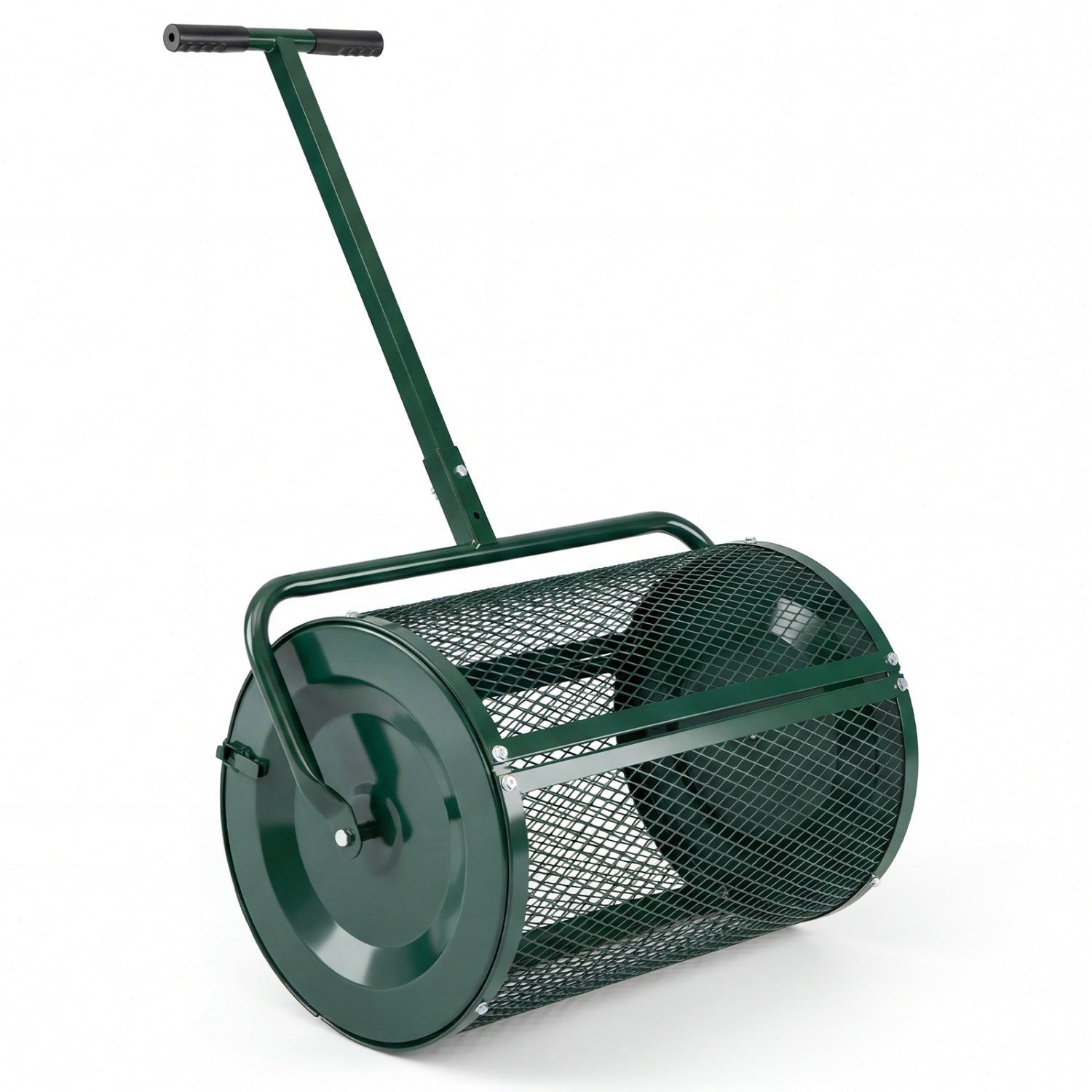 Compost Spreader 24 Inch Peat Moss Spreader Roller with Height-adjustable T-shape Handle-Green