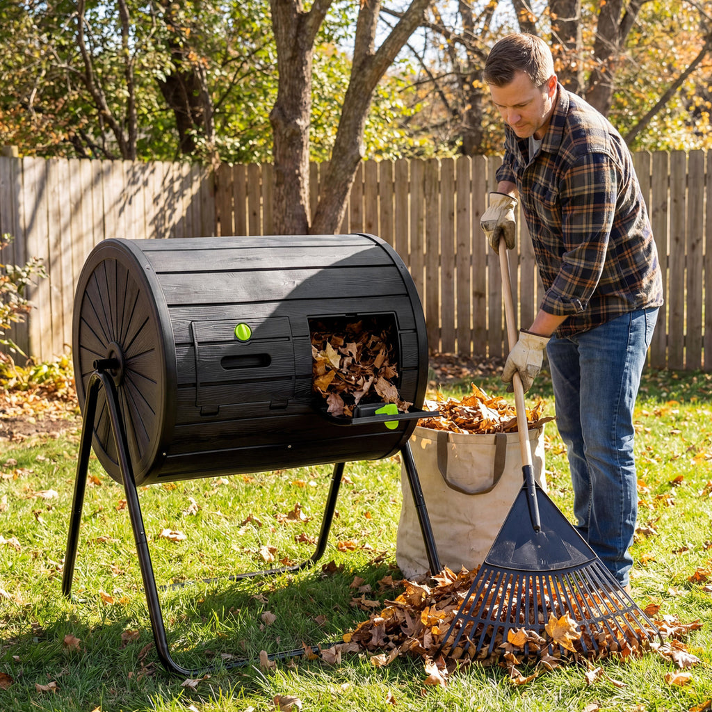 Compost Tumbler 37.5 Gallon Large Outdoor Compost Bin-Black
