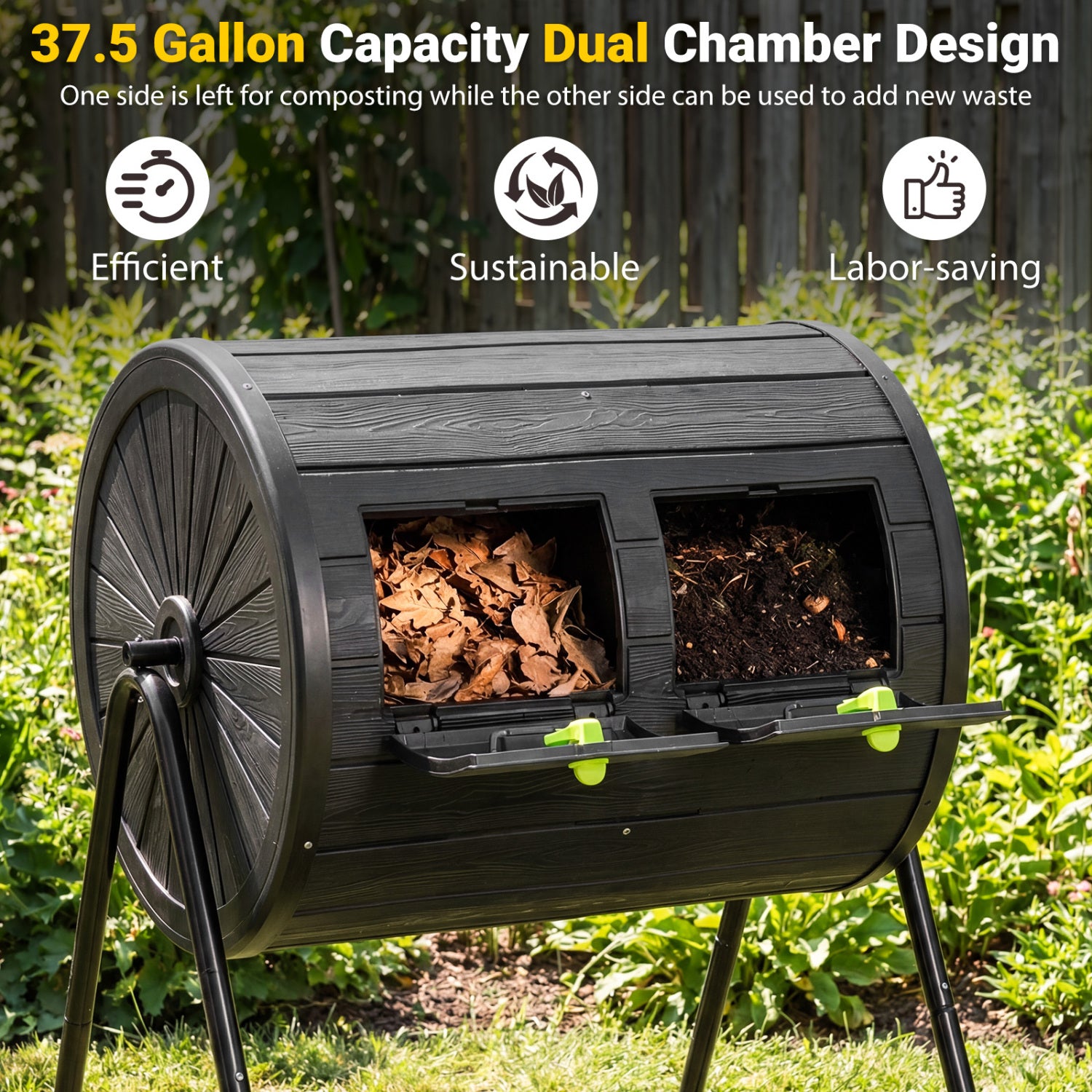 Compost Tumbler 37.5 Gallon Large Outdoor Compost Bin-Black