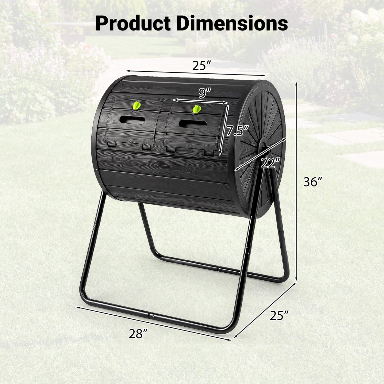 Compost Tumbler 37.5 Gallon Large Outdoor Compost Bin-Black