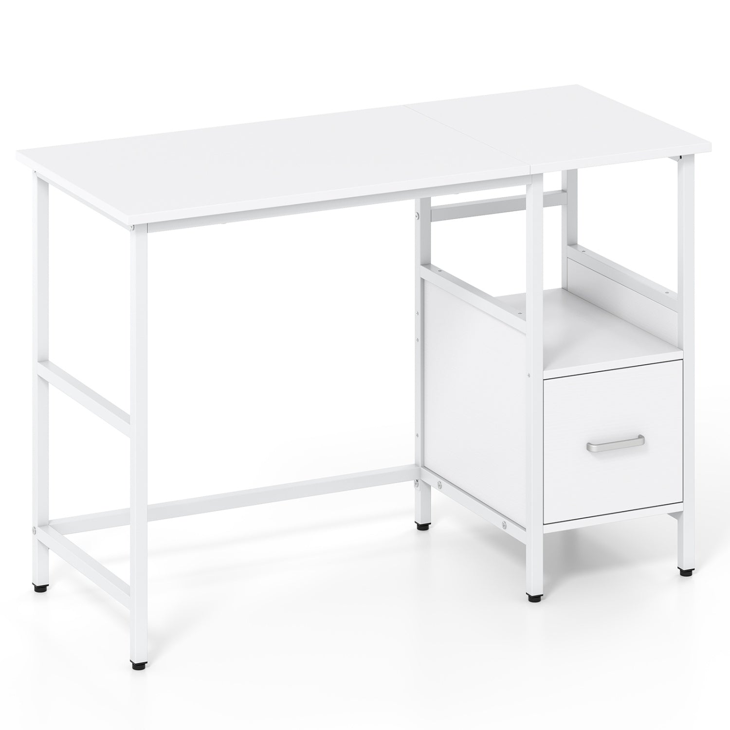 Computer Desk Modern Office Desk with Open Shelf and Storage Drawer-White