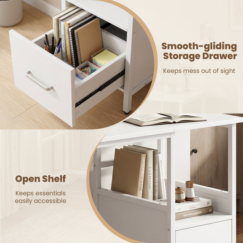 Computer Desk Modern Office Desk with Open Shelf and Storage Drawer-White