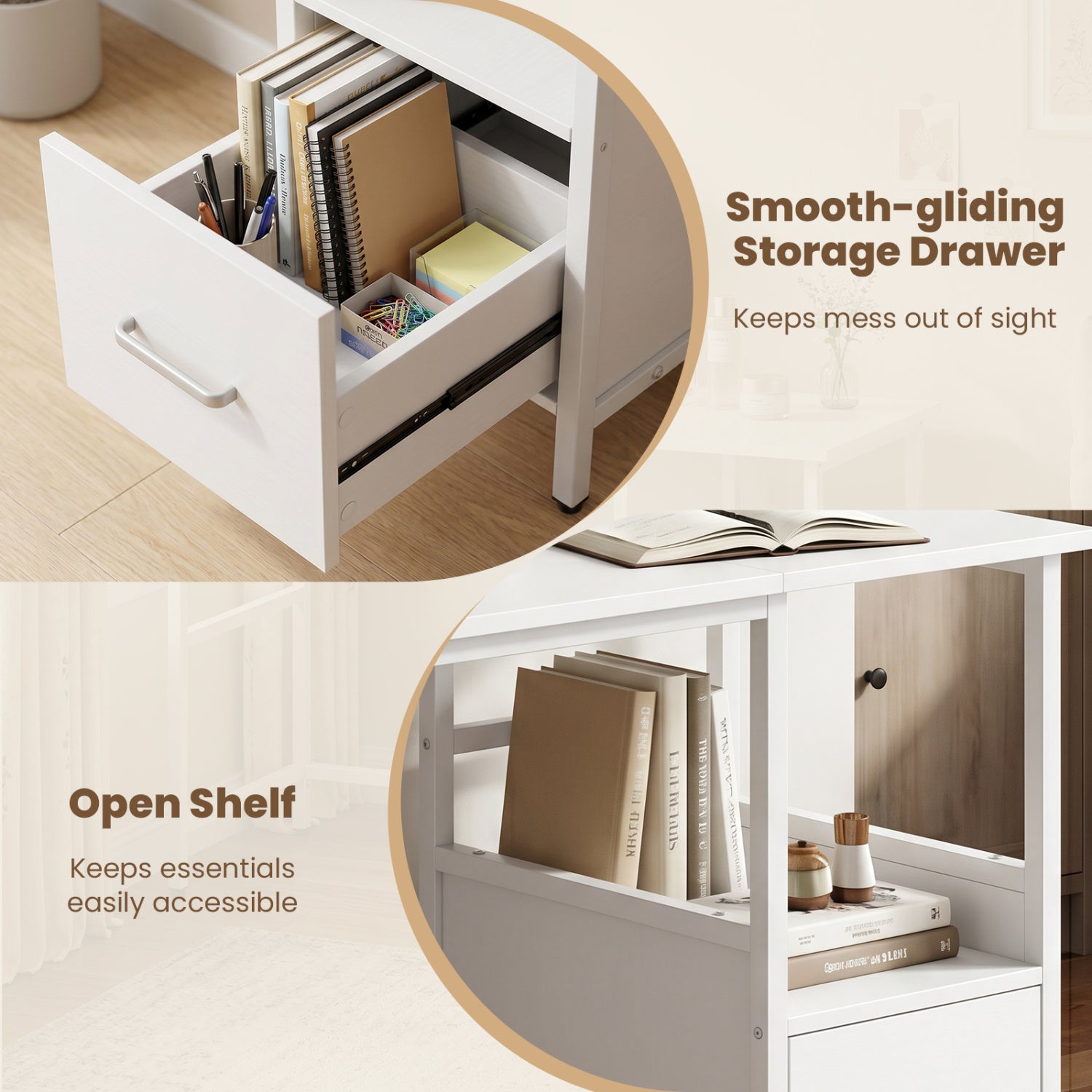Computer Desk Modern Office Desk with Open Shelf and Storage Drawer-White