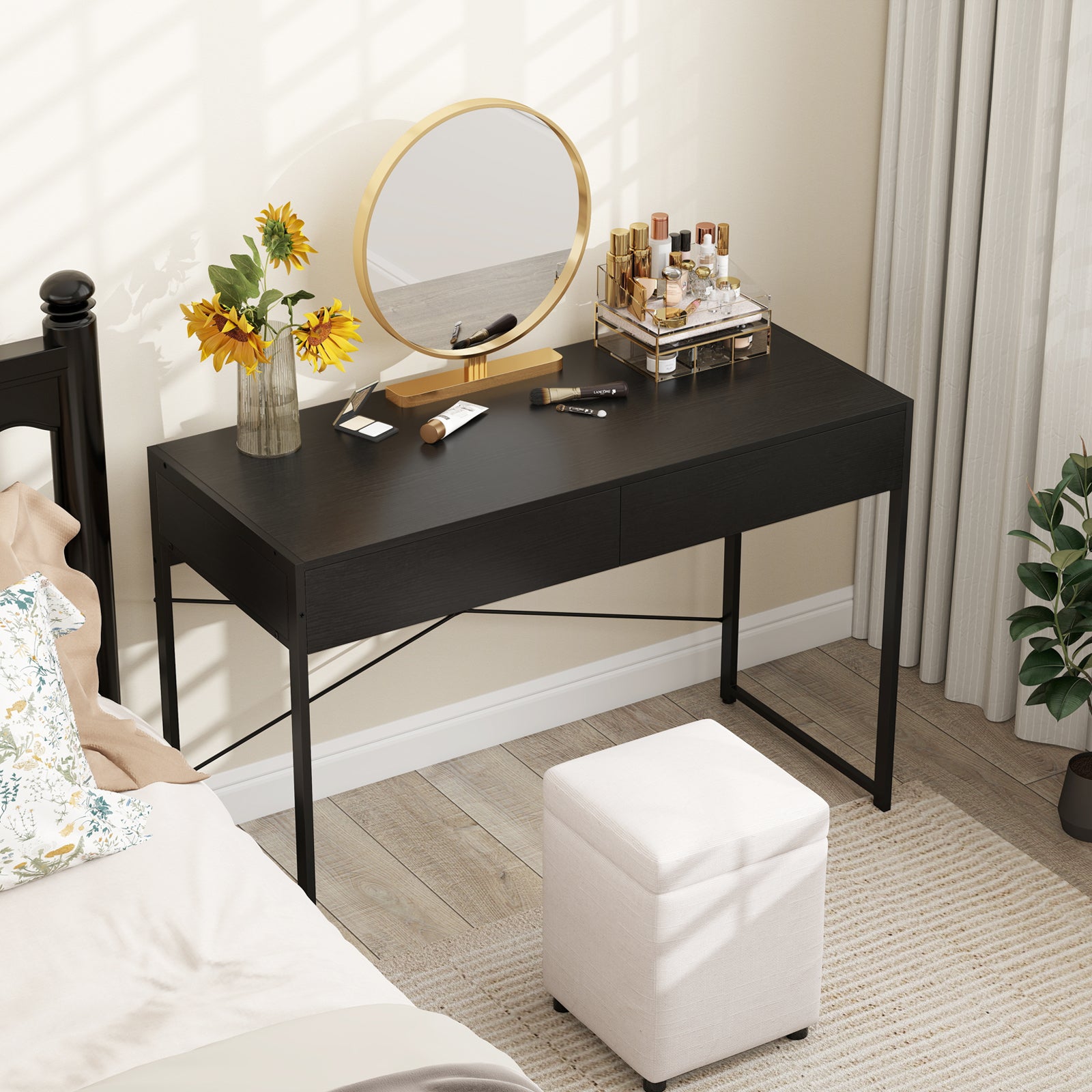 Computer Desk with 2 Drawers 44 Inch Home Office Desk with Metal Frame-Black