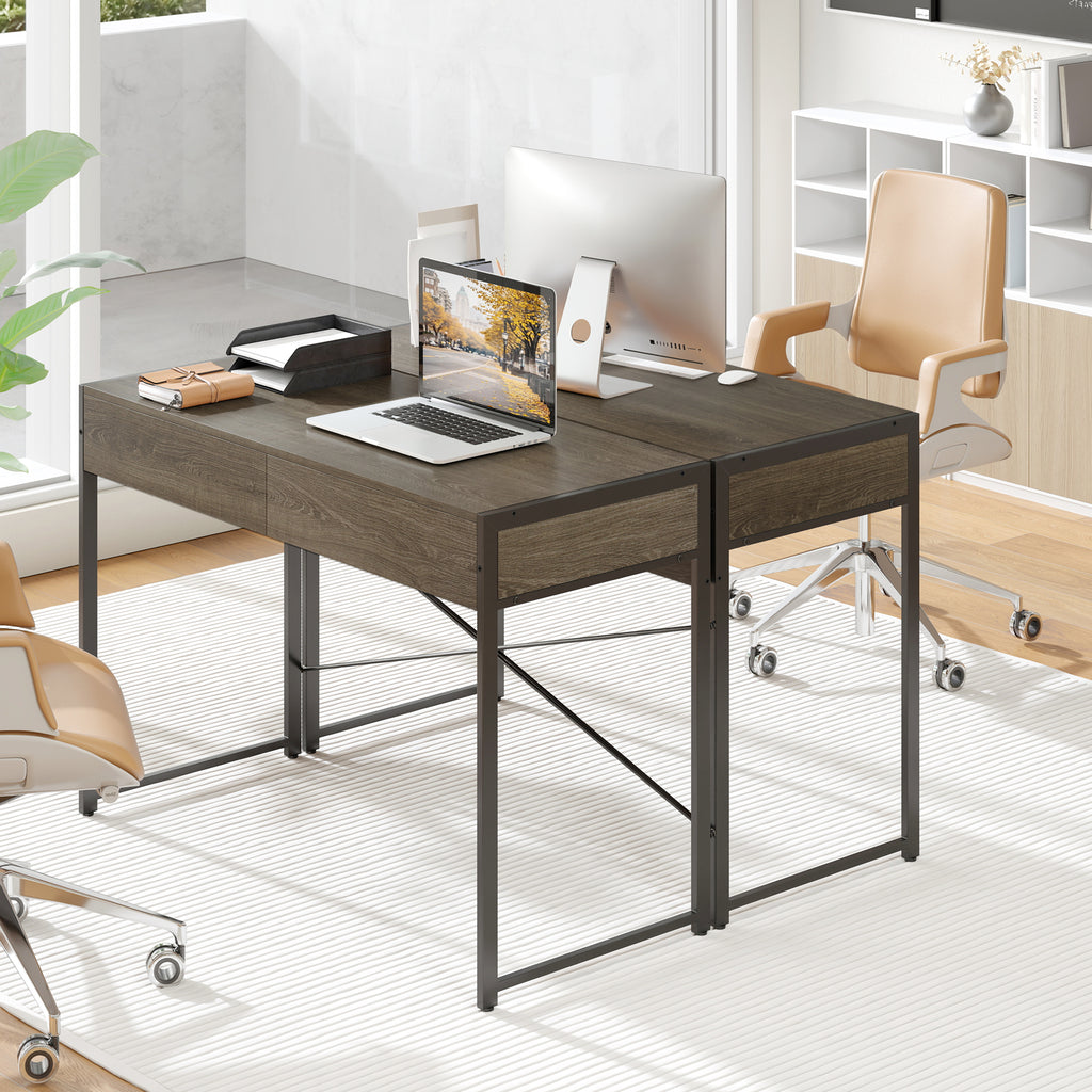 Computer Desk with 2 Drawers 44 Inch Home Office Desk with Metal Frame-Oak