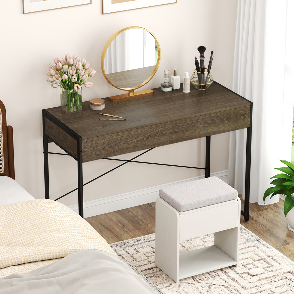 Computer Desk with 2 Drawers 44 Inch Home Office Desk with Metal Frame-Oak