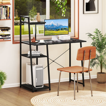 Computer Desk with Shelves and 3-Tier Storage Bookshelf-Black