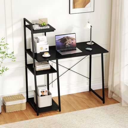 Computer Desk with Shelves and 3-Tier Storage Bookshelf-Black