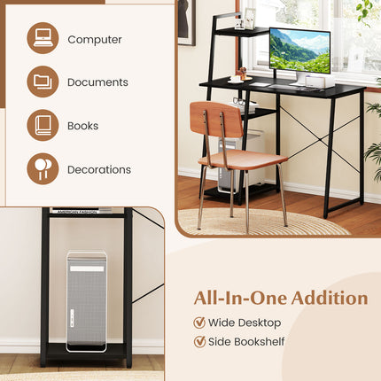 Computer Desk with Shelves and 3-Tier Storage Bookshelf-Black