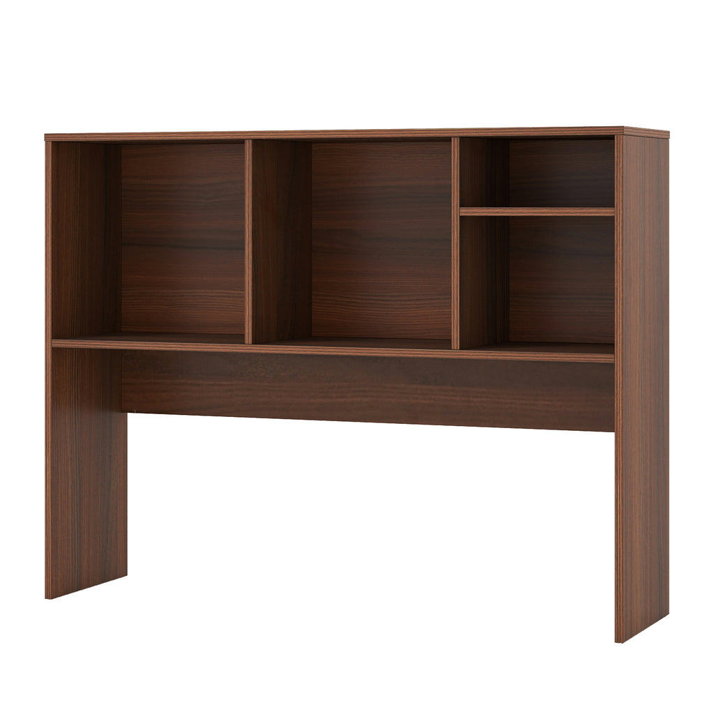 Computer Desktop Bookcase with 4 Cubbies and Open Back Compartment-Walnut