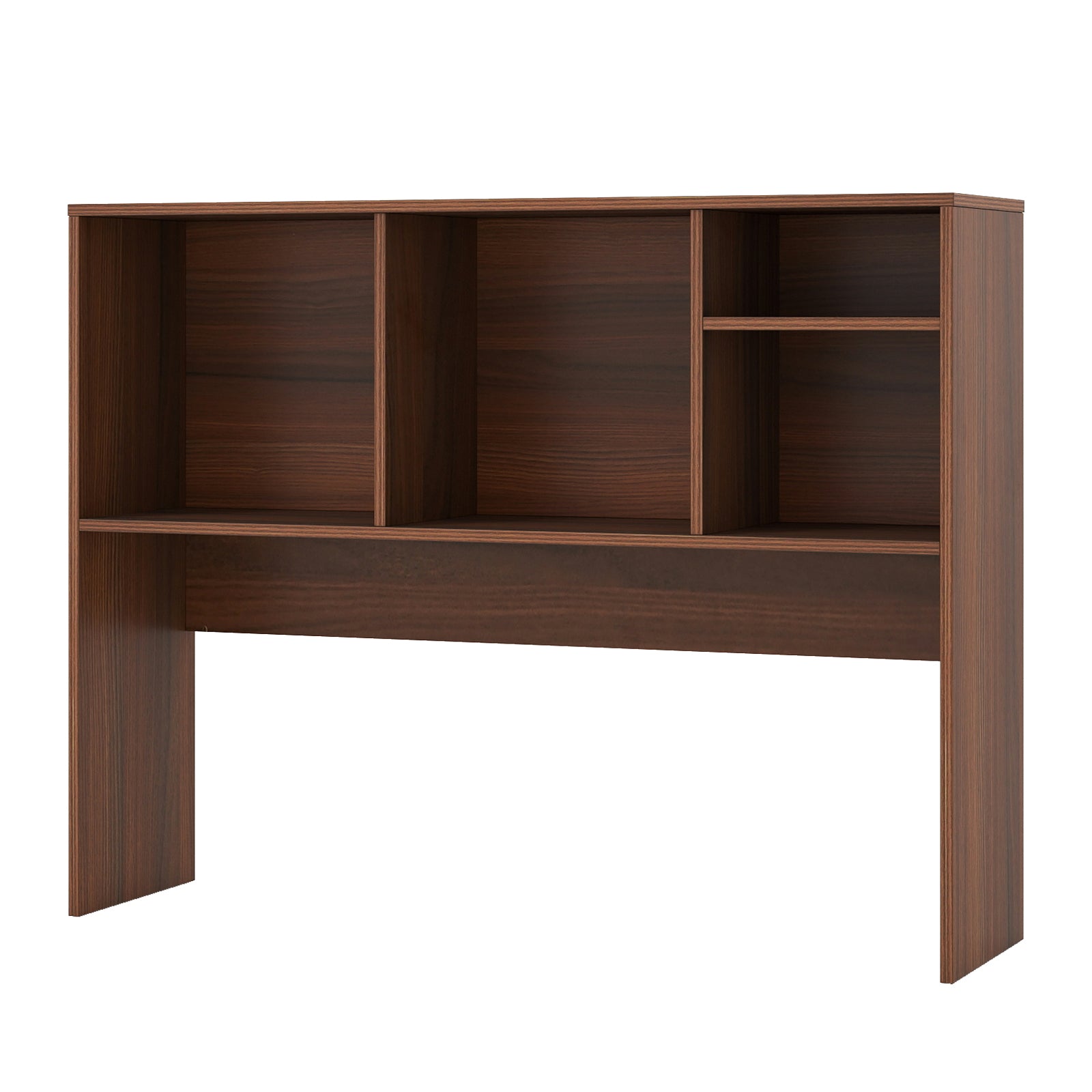 Computer Desktop Bookcase with 4 Cubbies and Open Back Compartment-Walnut