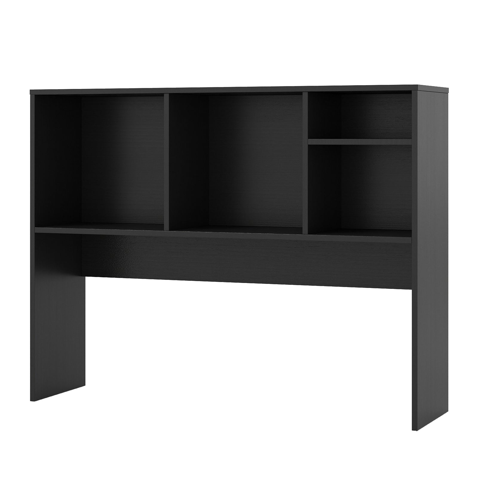Computer Desktop Bookcase with 4 Cubbies and Open Back Compartment-Black