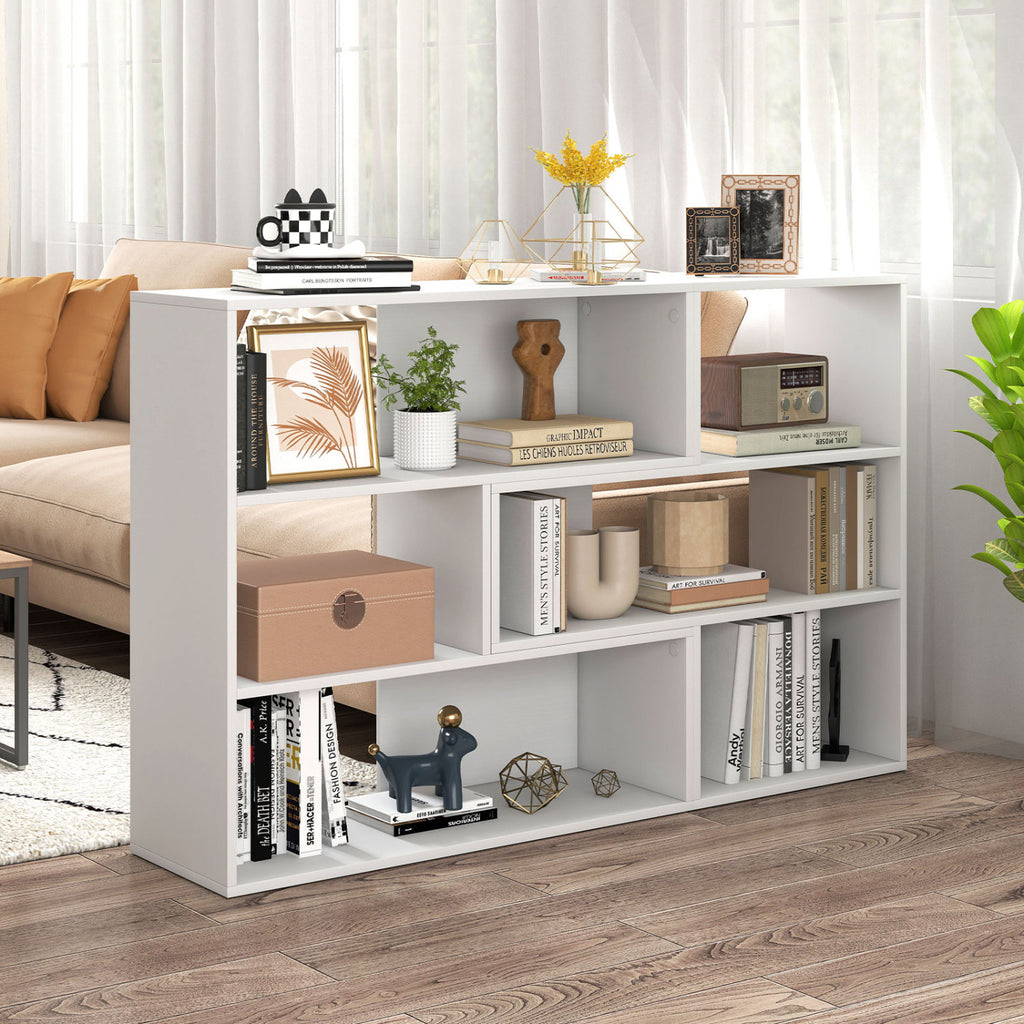 Concave & Convex Bookshelf Set with 3 Open Shelves & Anti-Toppling Device for Living Room-White