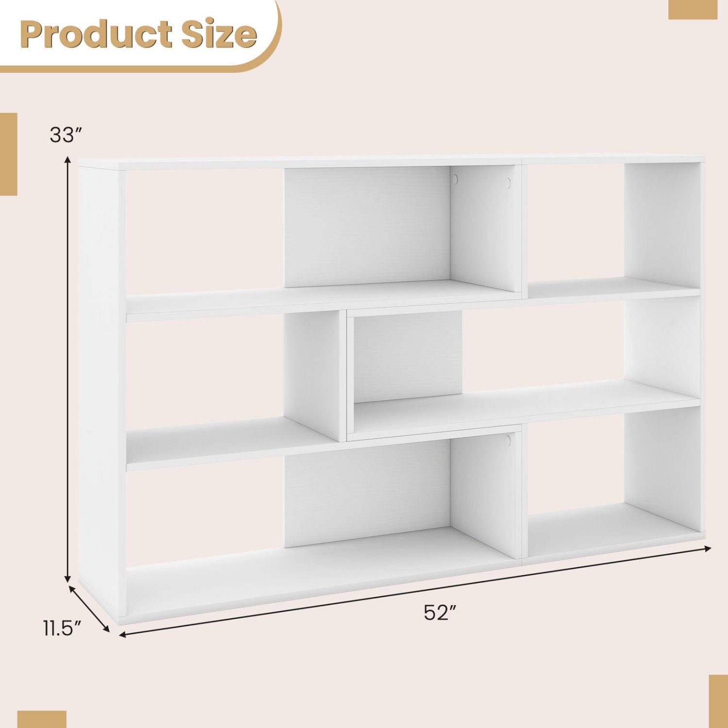 Concave & Convex Bookshelf Set with 3 Open Shelves & Anti-Toppling Device for Living Room-White