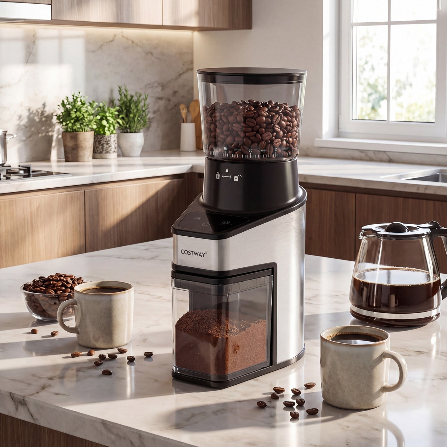 Conical Burr Coffee Grinder with 60 Precise Grinding Settings and Digital Display-Silver