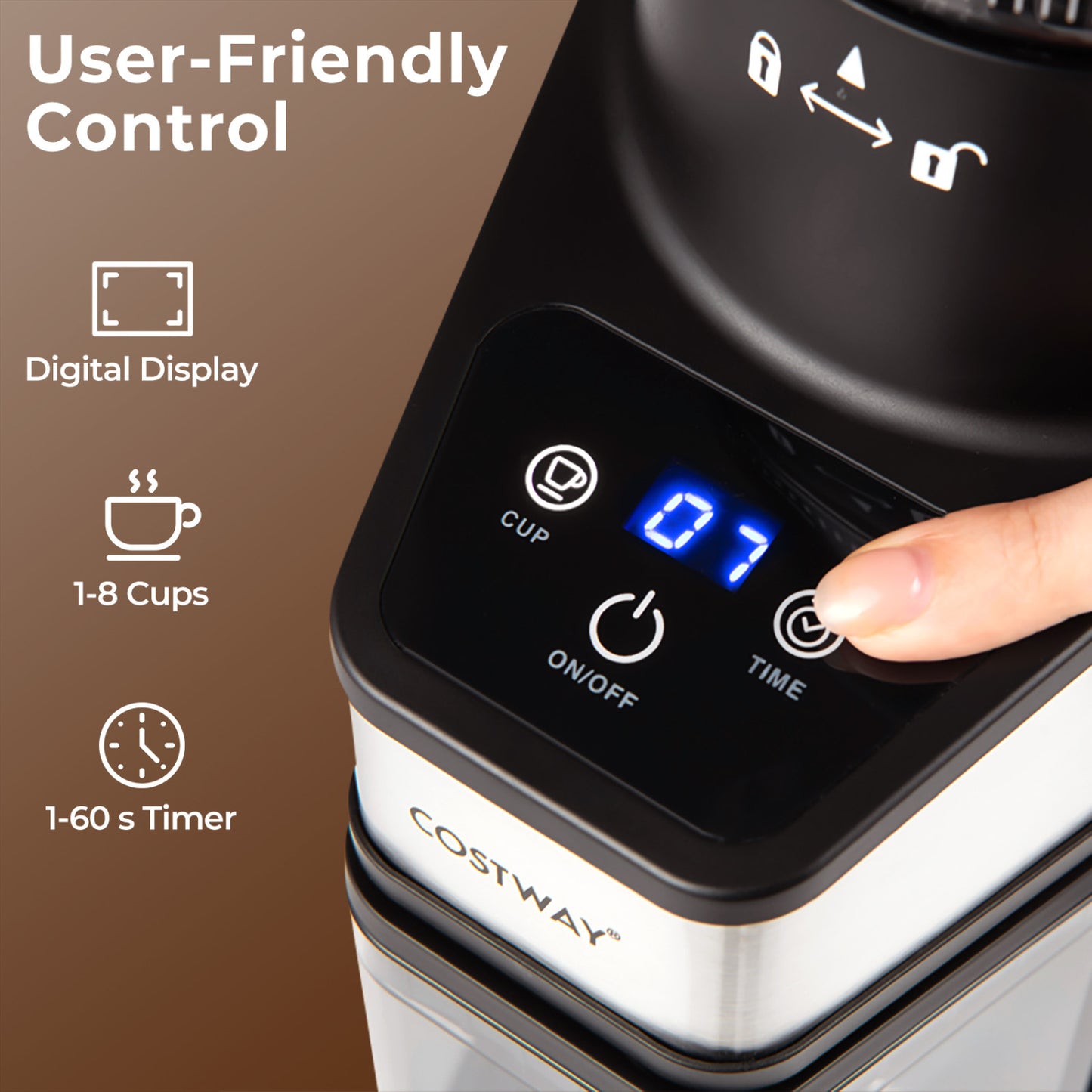 Conical Burr Coffee Grinder with 60 Precise Grinding Settings and Digital Display-Silver