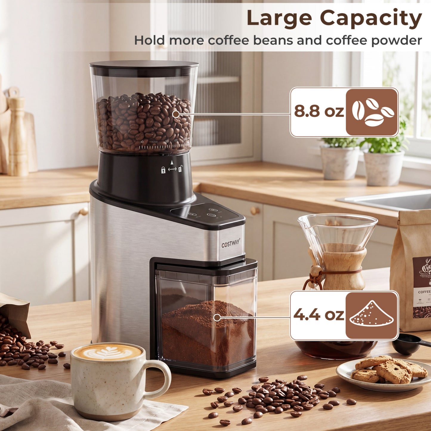 Conical Burr Coffee Grinder with 60 Precise Grinding Settings and Digital Display-Silver