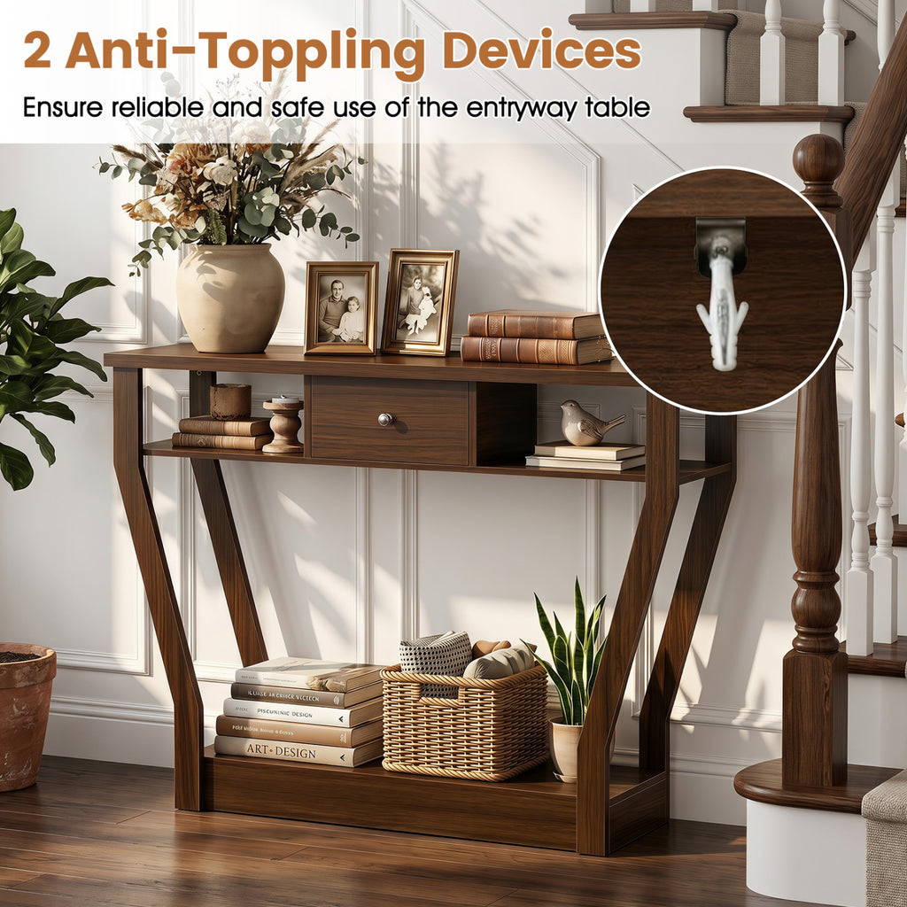 Console Hall Table with Storage Drawer and Shelf-Walnut